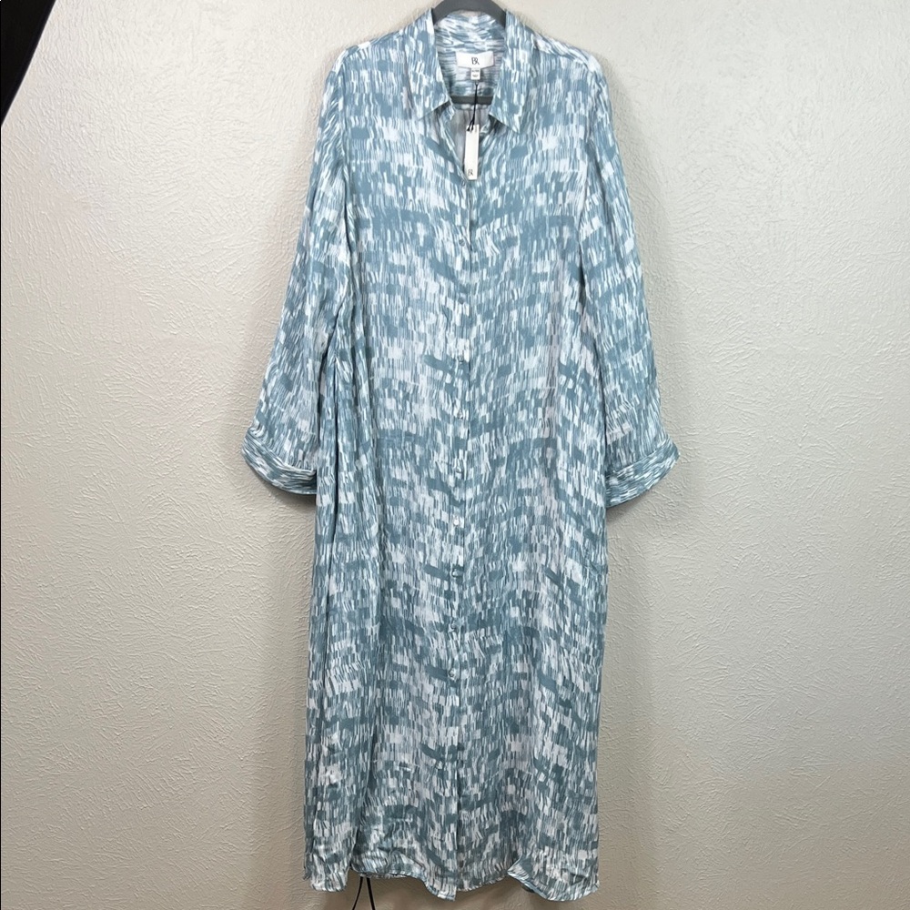 Banana Republic Alani Blue Allover Print Long Sleeve Maxi Shirt Dress XL/XXL NWT - Picture 3 of 12